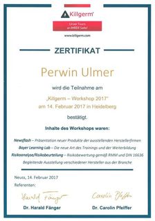 Zertifikat Perwin Ulmer - Rudi Ulmer Schädlingsbekämpfung
