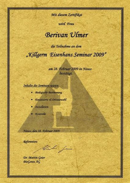 Killgerm Eisenhans Seminar - Beriwan Ulmer - Rudi Ulmer Schädlingsbekämpfung