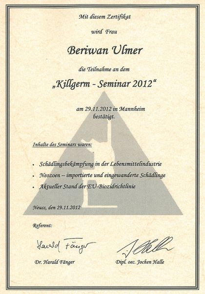 Killgerm-Seminar Beriwan Ulmer - Rudi Ulmer Schädlingsbekämpfung