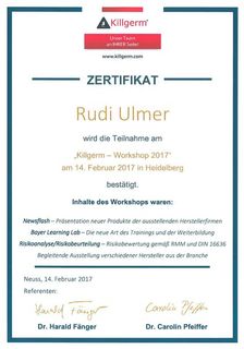 Zertifikat Rudi Ulmer - Rudi Ulmer Schädlingsbekämpfung