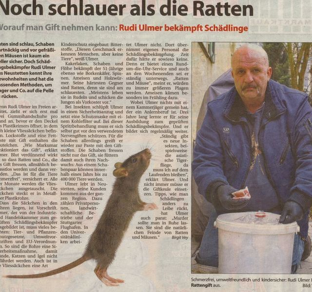 Zeitungsartikel "Noch schlauer als die Ratten" - Rudi Ulmer Schädlingsbekämpfung
